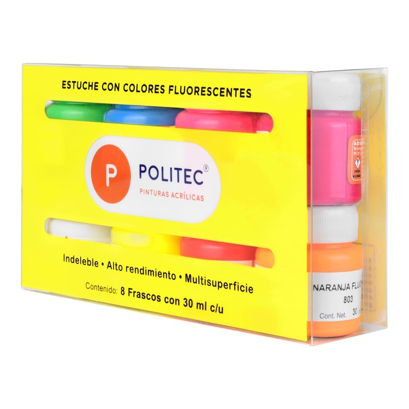 Set Con 8 Piezas De Acrilico Politec 30ml Neon