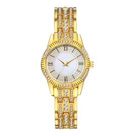 JewelryWe Watches for Women Iced Out Rhinestone Analog Round Quartz Watch Stylish Gold Dress Watch Wrsitwatch
