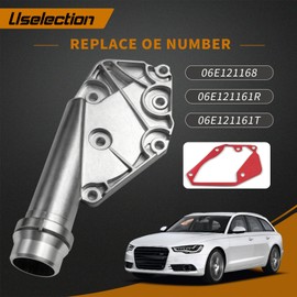 06E121168 Water Pump Thermostat Cover Housing Connector Flange W/Seal Replacement for A4 A5 A6 A7 A8 Q5 2.8/3.2L (Aluminum)
