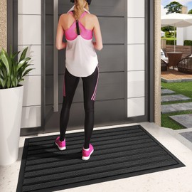 Color&Geometry Extra Large Front Door Mats Outdoor Doormat for Outside Entry Home Entrance Exterior Floor Non-Slip Heavy Duty Welcome Matt for Patio Waterproof - 36"x59" Black