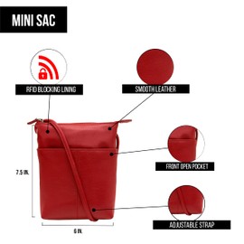 ili New York Leather Mini Sac Crossbody - Genuine Leather Crossbody Bags for Women with RFID Blocking, Adjustable Strap