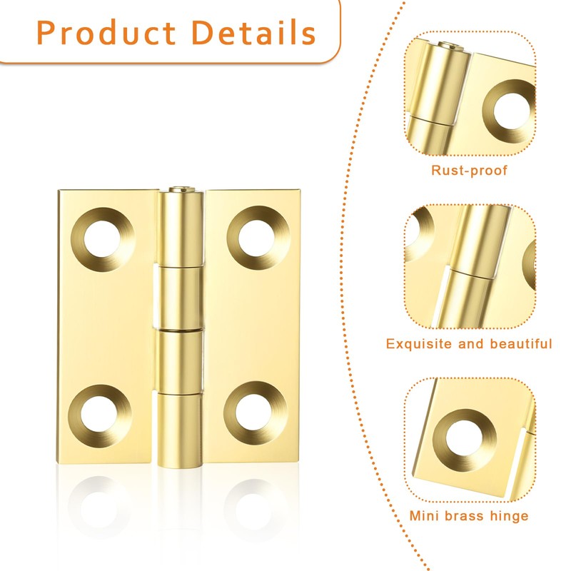 10 Sets Small Hinges with Screws Mini Solid Brass Hinges