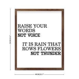 16x20in Wood Sign with Classic Quotes Raise Your Words Not Voice It is Rain That Grows Flowers Not Thunder Apricot Frame Wooden Plaque for Dining Room Farmhouse Garden Yard Porch Wall Decor