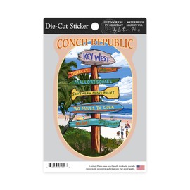 Die Cut Sticker Key West, Florida, Conch Republic, Destination Signs, Contour Vinyl Sticker 3 to 6 inches, (Waterproof Decal for Cars, Water Bottles, Laptops, Coolers), Large