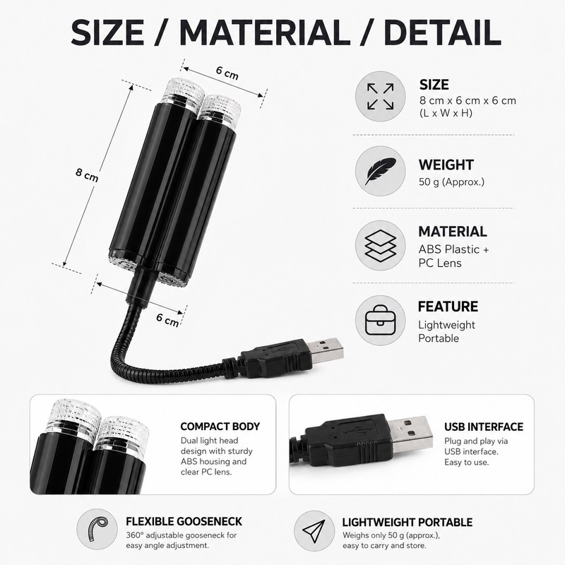 USB Car Star Projector Light for Interior Décor – Flexible