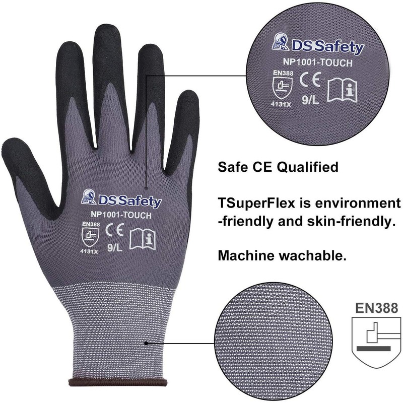 DS Safety NP1001 Nitrile Work Gloves,Spandex Liner Nitrile Coated (6,