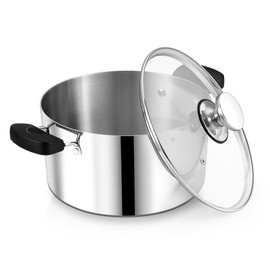 8 Quart 3-Ply Cooking Stock Pot with Lid, P&P CHEF Stainless Steel Large Pot for Pasta Soup, Work on Multi Stove, Heavy Duty & Dishwasher Safe, Dual Heat-resistant Handles & Visible Lid