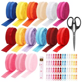 PRITOK Nylon Zip Repair Set: 45 m Continuous Zip with 60 Zippers, 15 Colours Zippers Repair Kit Replacement Zippers for DIY Sewing Bag Clothing Bedding