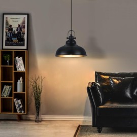 GUIHUALOVE Black Pendant Lights Kitchen Island, 11.4 Inch Dome Pendant Light, Farmhouse Pendant Light, Island Pendant Light for Kitchen Island, Dining Room, Living Room (1 Pack)