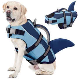 SUNFURA Dog Life Jacket - Shark Dog Life Vest for Swimming Boating, Reflective Lifejacket with High Buoyancy and Rescue Handle, Adjustable Lifesaver for Small Medium Large Breeds, Blue XS