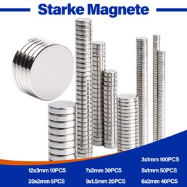 Pack of 245 Neodymium Magnets, Extra Strong Mini Magnets, 7 Different Sizes, Round Magnets, Mixed Pack Neodymium Magnets, Small Strong Magnets, Whiteboard Magnets for Magnetic Board, Craft, Office