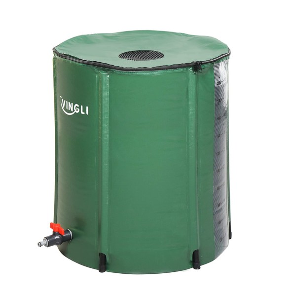 VINGLI Upgraded Rain Barrel, Collapsible Water Tank Storage Container Rain Catcher Barrel with Volume Scale Mark, Downspout Rainwater Collection System with Filter Spigot Overflow Kit-50 Gallon …