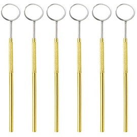 AAProTools Pack of 6 pcs Gold Plated Stainless Steel Dental Teeth Inspection Mirror #5 with Handle