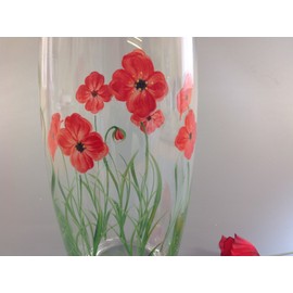 Rossvar Hand Painted Large Barrel Vase Red Poppy Design