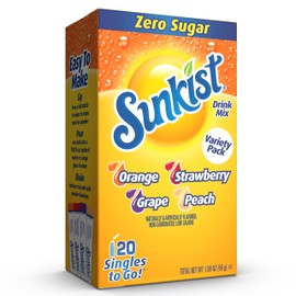 Sunkist Soda Variety Pack, Singles To Go Orange, Strawberry, Grape and Peach (20 Total Sticks)