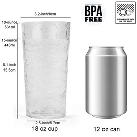 KX-WARE 18-ounce Acrylic Highball Glasses Plastic Tumbler, set of 8 Clear