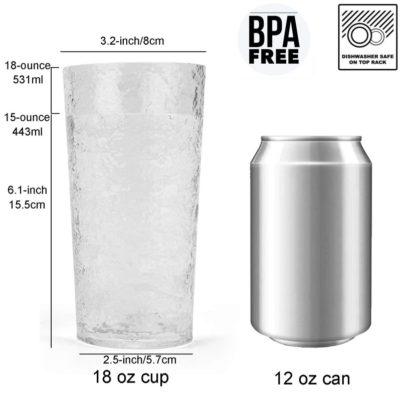 KX-WARE 18-ounce Acrylic Highball Glasses Plastic Tumbler, set of 8