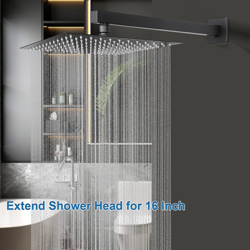 HarJue Shower Head with Extension Arm, High Pressure Square with
