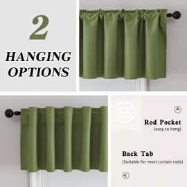 SeeGlee 2 Panels Sage Green Back Tab & Rod Pocket Rv Camper Valances,Blackout Energy Efficient Valance Curtains for Living Room(42 Inch Width by 14 Inch Length)