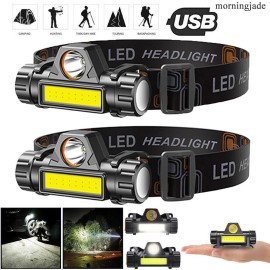 2x 1200000LM LED Headlamp Rechargeable Headlight Zoom Head Torch Lamp Flashlight
