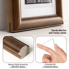 Heimlove 6x8 Picture Frame,6 x 8 Natural Solid Walnut Wood Frame with Tempered Glass,6"x8" Handcrafted Wood Frame Matted to 5x7 Photos for Wall or Tabletop Family picture Display,1 Pack