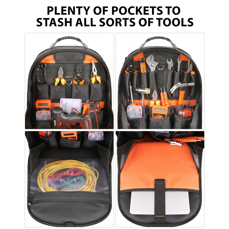 Tool Backpack with Laptop Compartment, Full-Open Tool Bag, Hvac Tool