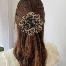 Dainty Fabric Leopard Rose Flower Large Brooches Handmade Flower Brooches Pin for Wedding Party Dance Banquet Ceremony Versatile Floral Accessory for Clothing and Hairstyling Size：4.3in (Brown)