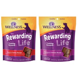 Wellness WellBites Soft & Chewy Treats For Good Dogs 2 Flavor Variety Bundle: (1) Wellness WellBites Beef & Turkey Recipe Soft & Chewy Treats, and (1) Wellness WellBites Chicken & Venison Soft &
