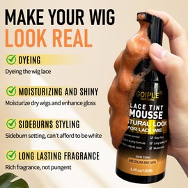 Lace Tint Lace Melting Hair Mousse for Women's Wigs and Hairpieces - Natural Finishing Tint Spray Tool Set (Medium Brown)