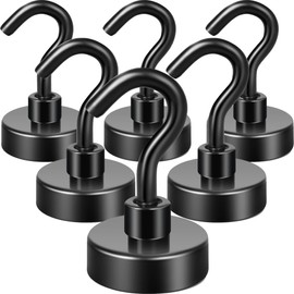 Neosmuk Black Magnetic Hooks, 20 kg High Performance Earth Magnets with Hooks for Refrigerator, Extra Strong Cruise Hook for Hanging (Black, Pack of 6)