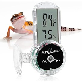 REPTI ZOO Upgraded Reptile Terrarium Thermometer Hygrometer,Digital Pet Temperature and Humidity Gauge with Suction Cup for Reptile Rearing Box Tank,4-Sides Mounting