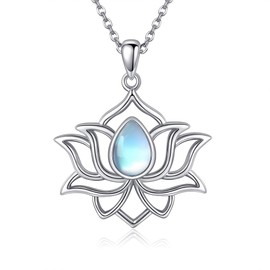 ONEFINITY Lotus Flower Necklace 925 Sterling Silver Moonstone Pendant Lotus Jewellery for Women, Sterling Silver, Moonstone