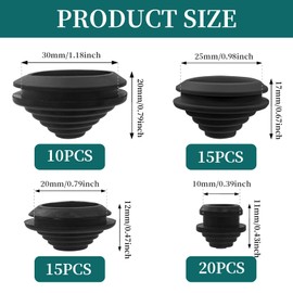 BuxiuGK 60 PCS Black Tower Shaped Rubber Grommets 10mm/20mm/25mm/30mm,Grommets Wire Protection Firewall Rubber Plug for Protecting Wires Plugs Cables