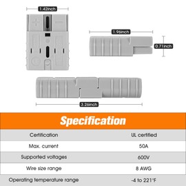 micrl 10 Pcs 8 Gauge 50 Amp Battery Quick Connect/Disconnect, Jumper Cable Plug Connector Kit for Recovery Winch,Forklift, Towing Systems(Grey)