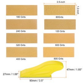 sourcing map 40pcs Detail Sander Paper Kit 80/120/180/240/320/400/600/800 Grits 3.5" x 1.2" Micro Hand Sanding Papers Sheets Wet Dry Sandpapers with 1pcs Hook & Loop Finger Sanding Block Tool
