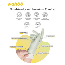 wahoo Skin-Friendly Cleaning Gloves, Reusable Dishwashing Gloves with Flocked Cotton Liner, Dishwashing, Kitchen, Canary Green, Large
