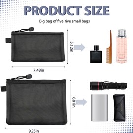 10 Pcs Black Mesh Zipper Pouch Bags Purse Organizer Pouches Cosmetic School Office Supplies and Travel Accessories for Women Men. (Black)
