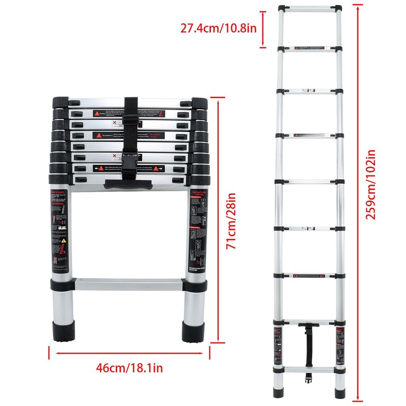 findmall Telescopic Ladder 8.5 Feet with Non-Slip Feet, Maximum Weight