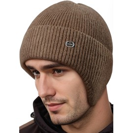 Unisex Winter Hat Men Women Warm Hat Men's Winter Knitted Hats for Men, Hood Men's Winter Hats Men, Outdoor Hat Ski Hat Men's Winter Cap Gifts for Men Christmas, Style4 Camel