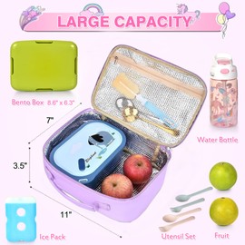 BYXEPA Lunch Box Kids, 11" L x 7" W x 3.5" H, Waterproof Reusable Insulated Lunch Bag for Girls, Cooler Bento Boxes Containers & Snacks for Elementary School Travel (Solid Purple)