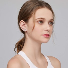 Cat Pearl Stud Earrings - Cute Cat Stud Earrings with Natural Pearl - Freshwater Cultured Pearl Stud Earrings Cat, Silver Stud Earrings with Cat Design, Lovely Cat Stud Earrings, Sterling Silver, A-white