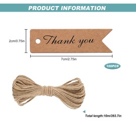 Thank You Gift Tags with String 100pcs Kraft Paper Gift Tags Labels Brown Thank You Gifts Tag for Wedding Presents Birthday