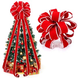 Ceenna 14.8 x 86.6 Inch Extra Large Christmas Bows Red Velvet Wreath Bow Christmas Tree Toppers Bows with White Edge for Christmas Xmas Holiday Fron