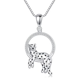 LONAGO Cheetah Pendant Necklace Leopard Round Necklace Silver Panther Necklace Jewelry Gift for Women