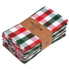 Urban Villa Set of 12 Checkered Dinner Napkins Buffalo Checks Cloth Napkins Red/Green/White Color Checks 100% Cotton Dinner Napkins Size 20x20 Inches Cloth Napkins Hotel Quality Dinner Napkins