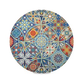 UZC Mandala, Elastic Fitted Edged Round Tablecloth Fade Resistant Anti-Shrink Table Cloth Washable Table Cover for Indoor or Outdoor and Anywhere You Wanna use it, 48"X48"