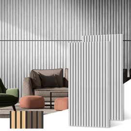 Acoustic Wood Wall Panels, 2-Pack 45.3" x 23.6" Soundproof Wall Panels, Wood Slat Wall Panels for Wall Decor, White Elm