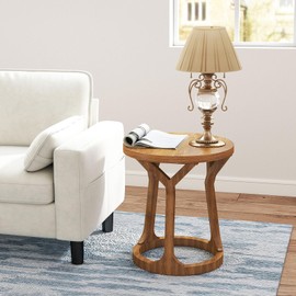 Zurssar Round End Table Living Room, Rustic Side Table, 22" H Nightstand with Thick Top, Accent Tables for Bedroom Living Room Entryway, Natural