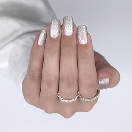 Miloilo Press On Nails Short - Cat Eye Press On Nails Square, White Rhinestones Fake Nails with Glue, Reusable Stick On Nails in 15 Sizes - 30 Fake Nail Kit, Milky Way