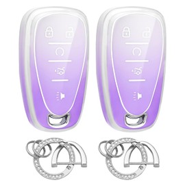 LECART Gradient Purple Key Shell Case Key Fob Covers for Equinox Traverse Malibu Trax Camaro Blazer 5 Buttons TPU Car Key Cover Girls Women 2 Pack